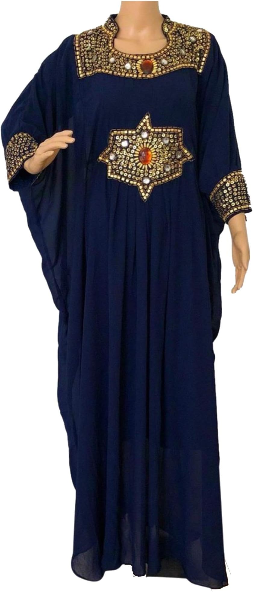 Navy Blue Moroccan Kaftan Women's Dress Caftan Jilbab Jalabiya Maxi Gown Farasha