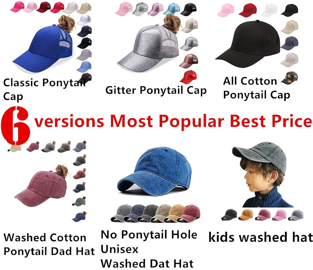 NeuFashion Ponycap Messy High Bun Ponytail Adjustable Mesh Trucker Baseball Cap Hat, Black, One Size at  Women’s Clothing store