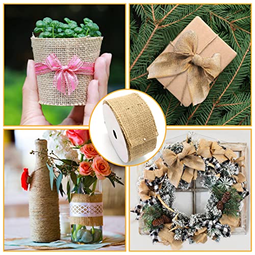 CHolic 2.5inch x 11 Yards Burlap Wired Ribbon and 2MM x 328 Feet Natural Jute Twine Packing String for Photos Crafts Wrapping Gifts Party Home Decor Easter Holiday and Rustic Wedding Decorations