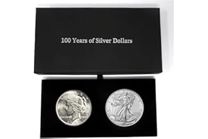 1924 - Peace and 2024 Silver Eagle - 100 Year Silver Dollar Set in Deluxe Holders Dollar Seller Circulated, Uncirculated