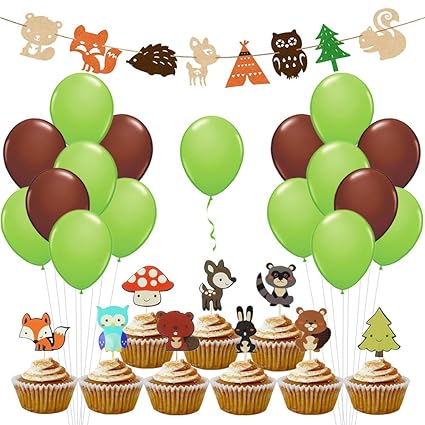 Woodland Creatures Baby Shower Cupcake Toppers Animal Balloons