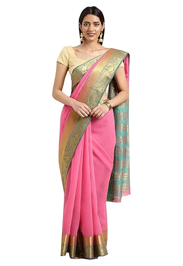 Chanderi Gadhwal Pink With Golden Zari Woven Womens Saree