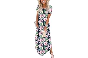ANRABESS Womens Summer Maxi Dress Short Sleeve Casual Loose Long T Shirt Dresses Split Vacation Beach Sundress Travel Outfits