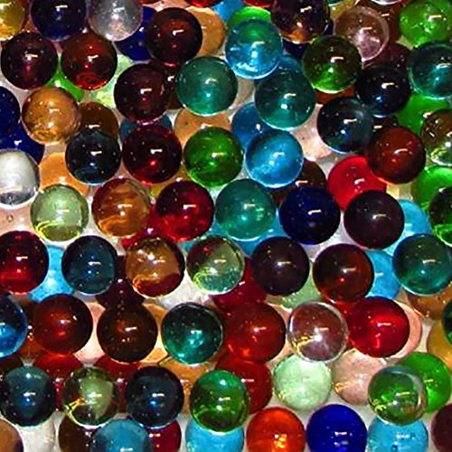 Unique & Custom {9/16" Inch} Set of Approx 50 Small "Round" Clear Marbles Made of Glass for Filling Vases, Games & Decor w/ Vibrant Shiny Rainbow Hues Basic Playful Design [Assorted Colors]