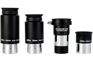 SVBONY Telescope Eyepiece Barlow Lens Set Telescope Accessory Kit with 2X Barlow Lens 4 Element Plossl Design 6.3mm 32mm 40mm for Astronomical Telescopes