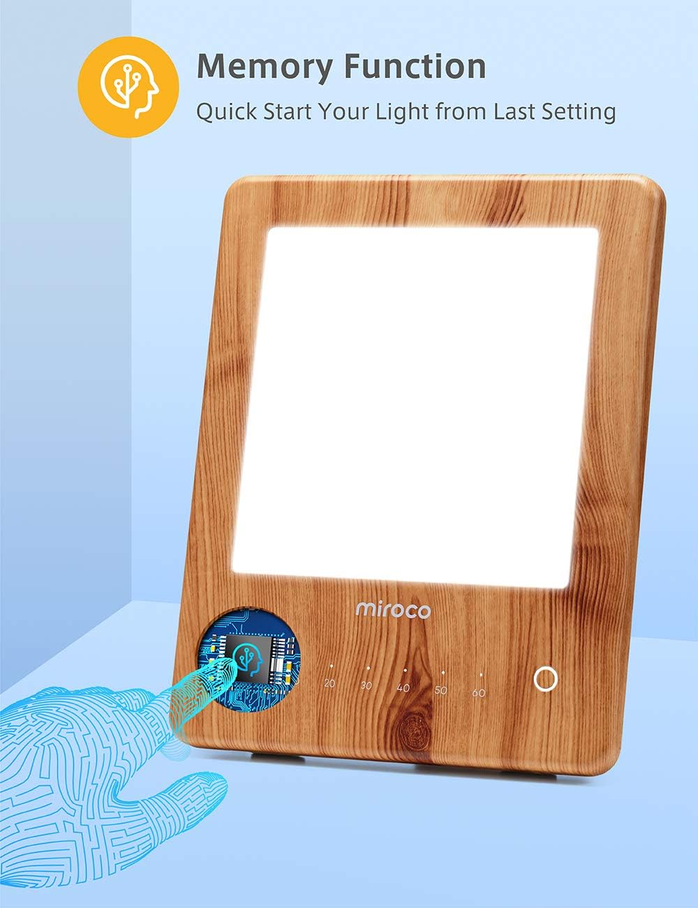 Miroco Light Therapy Lamp, LED Bright Therapy Light - UV Free 10000 Lux, Timer Function, Touch Control with 6 Adjustable Brightness Levels, Standing Bracket, for Home/Office Use(Wood Grain): Home & Kitchen