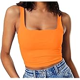 Artfish Women's Sleeveless Strappy Tank Square Neck Double Layer Workout Fitness Casual Basic Crop Tops