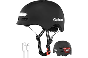 Gudook Adult Bike Helmet with Light - Bicycle Helmets Men - Women - Front and Back LED Lights Adjustable Cycling Helmet for Urban Commuter Biking Scooter