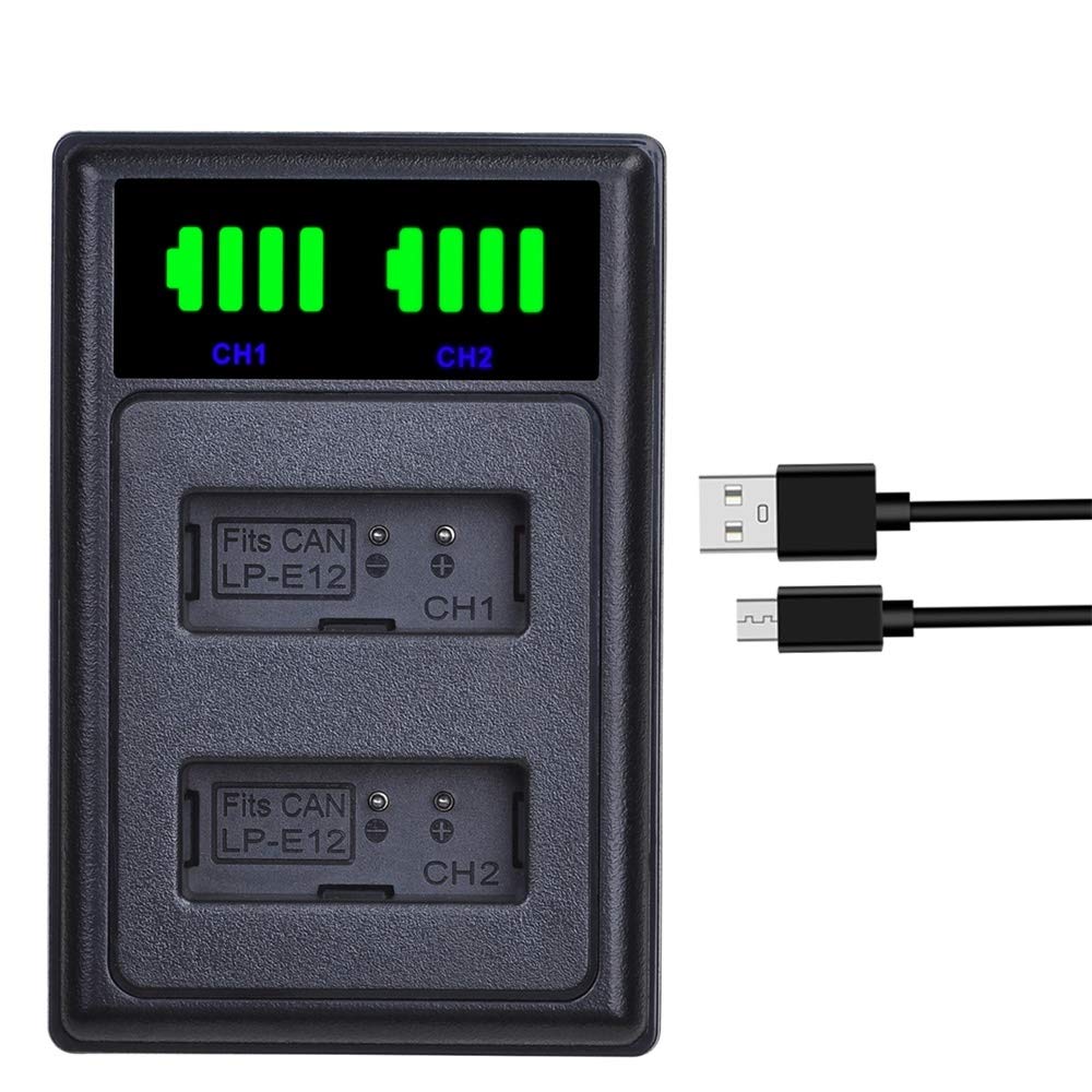 Pickle Power LP-E12 Battery Charger, LED Dual USB Camera Charger for Canon SX70 HS, Rebel SL1, EOS-M, EOS M2, EOS M10, EOS M50, EOS M100 Camera