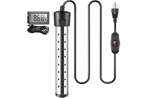 OLGSNTAE Immersion Water Heater, 1500W Pool Heater with Switch Control, Bathtub Heater with Intelligent Temperature Control and Digital LCD Thermometer, Bucket Heater Heat 5 Gallons of Water in Minutes