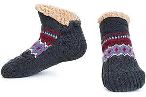 LEMZONE Fuzzy Slipper Socks for Men, Non Slip Fleece Lining Cabin Socks with Grips Christmas Stocking Stuffers Cozy Gifts