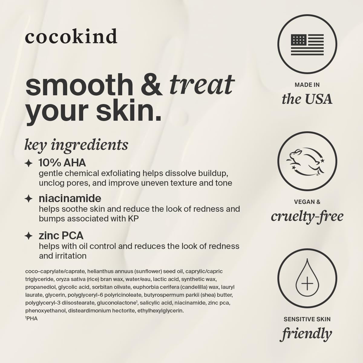 Cocokind KP Smoothing Stick, Mess-Free Keratosis Pilaris Bump Body Scrub, All Skin Types including Sensitive Skin, Fragrance Free, Cruelty Free, Vegan, 1.7 oz