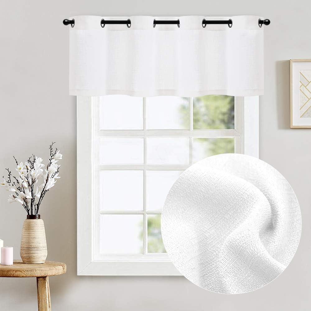 Lazzzy Kitchen Curtain Valance Grommet Small Window Curtain Off White 18 inch Semi Sheer Privacy Curtain Casual Weave Textured Valance One Panel Ivory