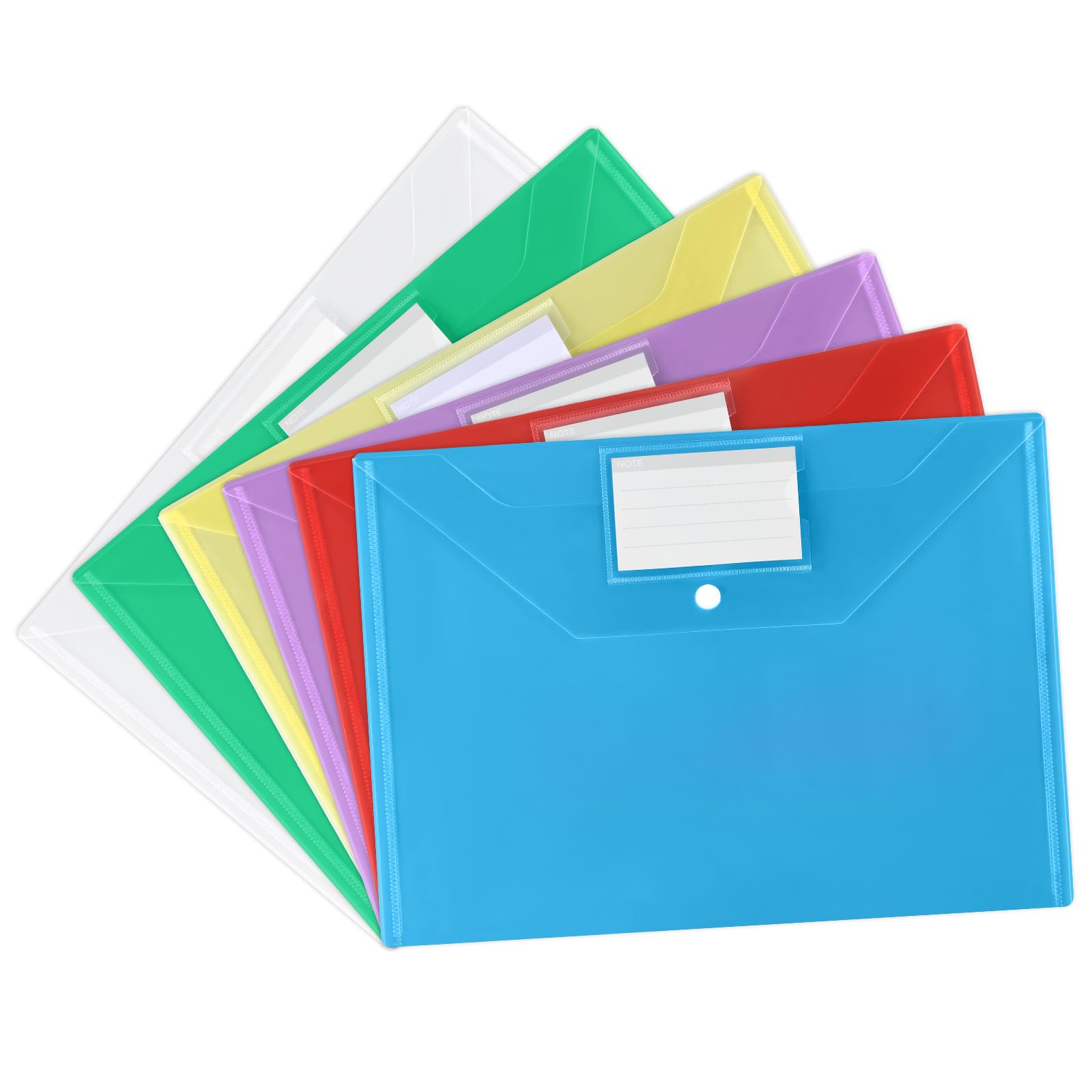 Vicloon Plastic Wallets A4, 6 Pcs Transparent Popper Wallet Plastic Folders Document Wallets Folder with Label Pocket and Snap Button School Office Stationary