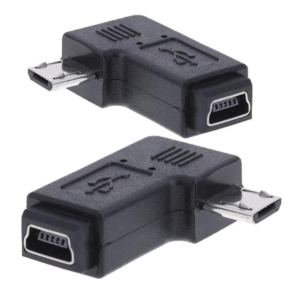 CY 2pcs 90 Degree Left/Right Angled Mini USB Female to Micro USB Male Data Charged Adapter