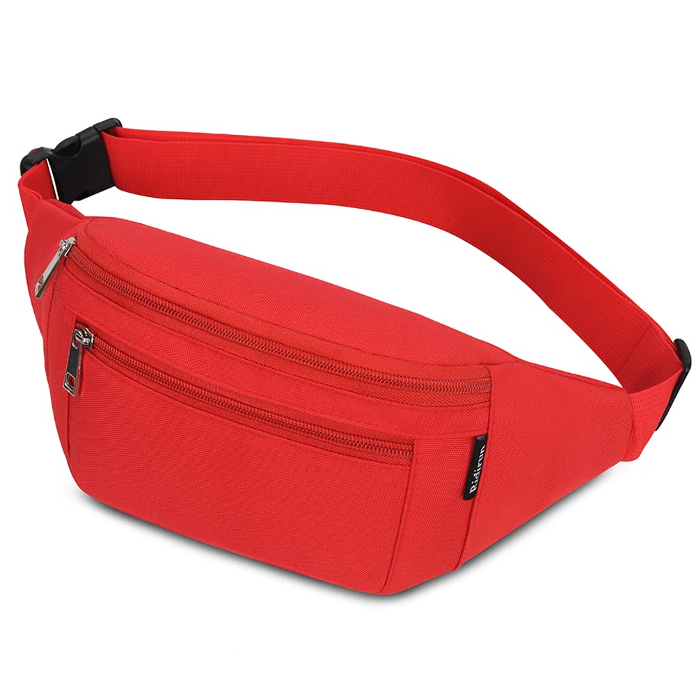 Bumbags Waist Fanny Packs for Men Women Fashion Bum Bag with Adjustable Belt for Sport Running Hiking Jogging Travel Cycling Walking Dog Boys Ladies (Red)