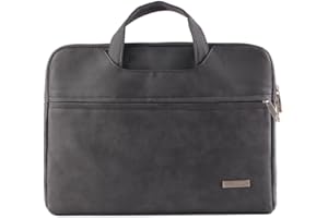 Teamgee Leather Laptop Sleeve, 15.6" Portable Monitor Carrying Bag, Slim Protective Laptop Case Waterproof Durable for 13-15.6 inch Laptops, Graphite Black
