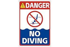 AZREFERENCE No Diving Pool Sign, 10 x 14 Inches Danger No Diving Shallow Water at Own Risk Large Sign, Rust Free .040 Aluminum, for Pools Beach Water Parks Yard Outdoor