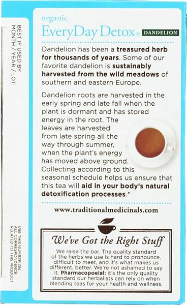 TRADITIONAL MEDICINALS ORGANIC EVERYDAY DETOX DANDELION HERBAL TEA, SUPPORTS LIVER & KIDNEY FUNCTION, (PACK OF 2) – 32 TEA BAGS TOTAL