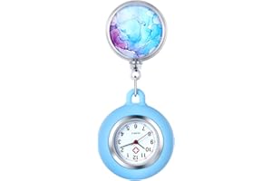 OIDEA Retractable Nurse Watch for Nurses Doctors: Starry Sky Pattern Silicone Cover Lapel Nurse Watch Clip-on Hanging Fob Pocket Badge Watches with Second Hand