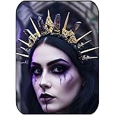Formery Spikes Quartz Halo Crown Gold Gothic Crow Raw Crystal Headband Halloween Hair Accessories for Women