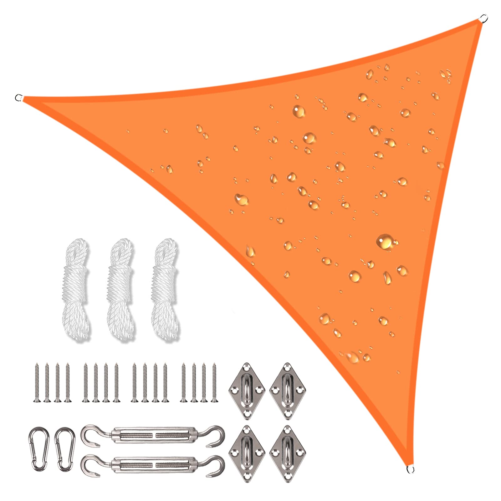 NAKIHOUSE Waterproof Shade Sail with Rope Fixing Kits, 3.6x3.6x3.6m Triangle Sun Shade Sail 98% UV Block Awning Canopy for Garden Patio (Orange)