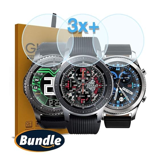 Screen Protectors Galaxy Watch 46mm, Gear S3 Frontier & Classic Smart Tempered Glass Full Cover Anti Scrach Bubble Free [3 Pack] Bundle with Premium ...