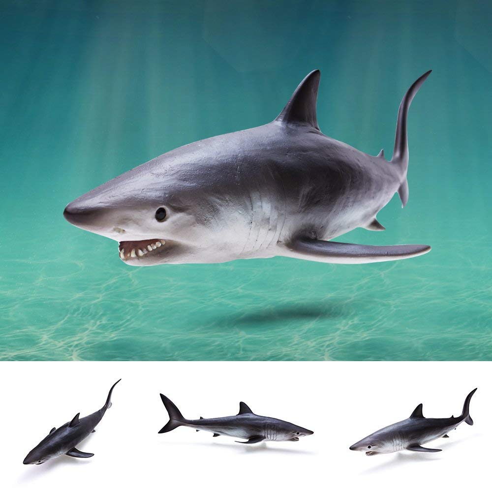 RECUR Shortfin Mako Shark Figure Toys, Authentic Shark Figurine Collection-1:15 Scale Realistic Design Ocean Shark Replica, 10.8inch Hand-Painted Skin Texture, Gift for Collectors Boys Kids, Ages 3+