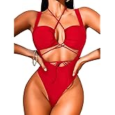 ShawGobow Cutout One Piece Swimsuit,Plunge High Cut Thong Sexy Monokini Bodysuit,Rave Outfit for Women Festival Pool Party