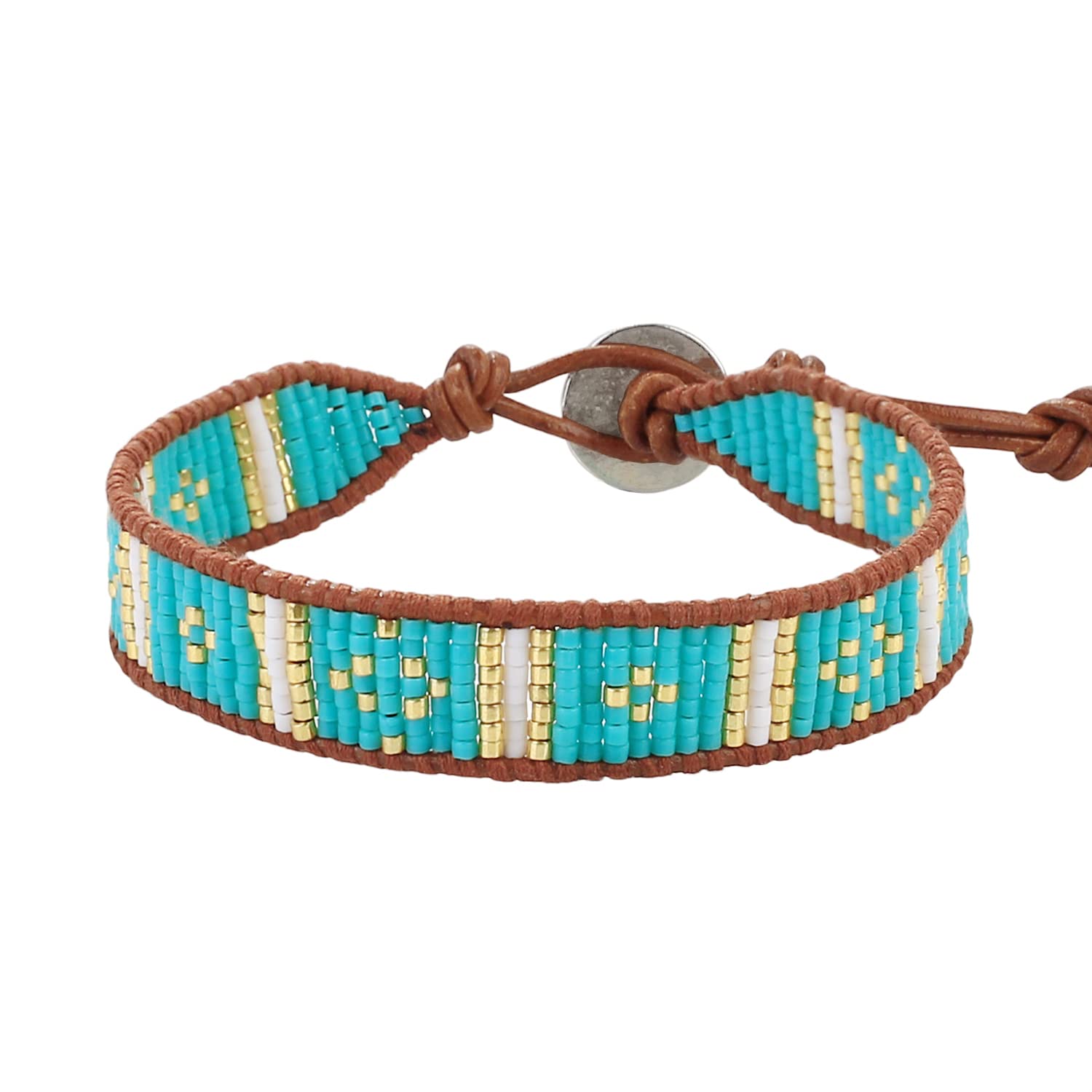 KELITCH New Miyuki Beaded Strand Bracelet New Leather Wrap Bracelets Woven Braided Womens Bracelets (Green)