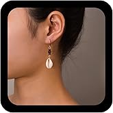 IRCOMULTI Boho Shell Dangle Earring Wooden beads drop Earring Gold Shell Hoop Earrings Vintage Beach Seashell Long Earrings Jewelry for Women