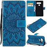 LG V40 ThinQ Case,LG V40 Wallet Case,LG V40 ThinQ Filp Case,Sun Flower Embossed PU Leather Magnetic Card Holders Hand Strap TPU Inner Bumper Purse Case for LG V40 ThinQ/LG V40 Blue
