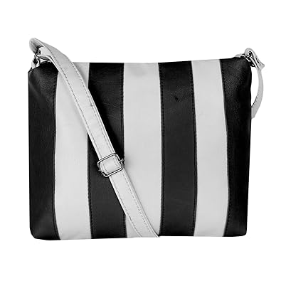 Peach&Plum Women Sling Bag In Rexin (Black and White)