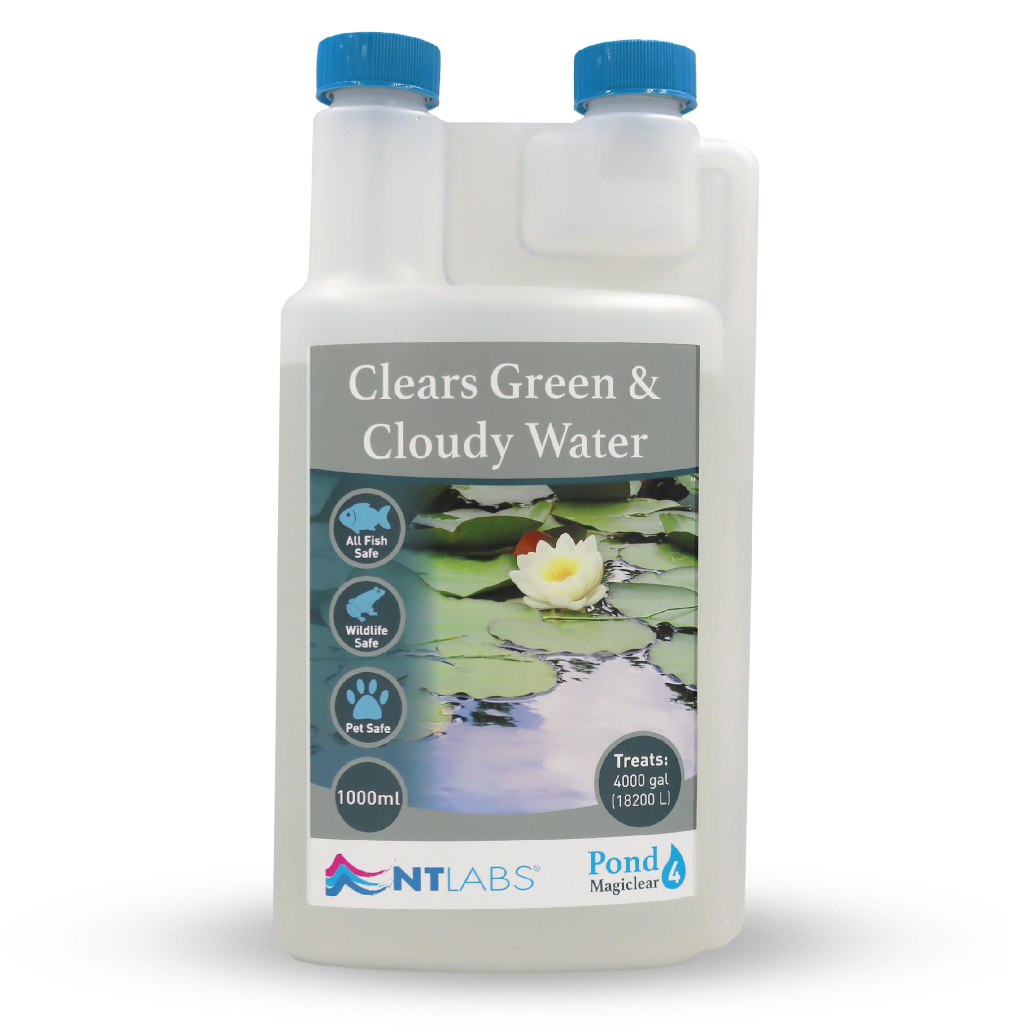 NT Labs Pond Magiclear, Clears Green and Cloudy Water, Control Against Algae Build up, Improves Pond Water Quality, Pond Water Flocculant (1000ml - Treats 18,200L)