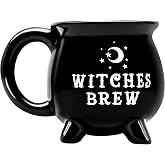 Peclek 12 oz Halloween Cauldron Mug Decorations, Black Witches Brew Pattern Mug Ceramic Spooky Witch Coffee Cup Halloween Birthday Witchy Tabletop Drinkware Gifts for Adults Kids Women