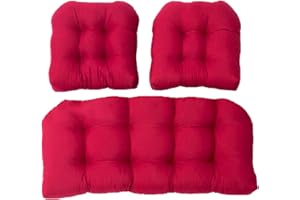 Outdoor/Indoor All Weather Tufted Wicker Chair Cushions of 3 Pieces, 1 Loveseat and 2 U-Shape Waterproof Cushions for Patio F