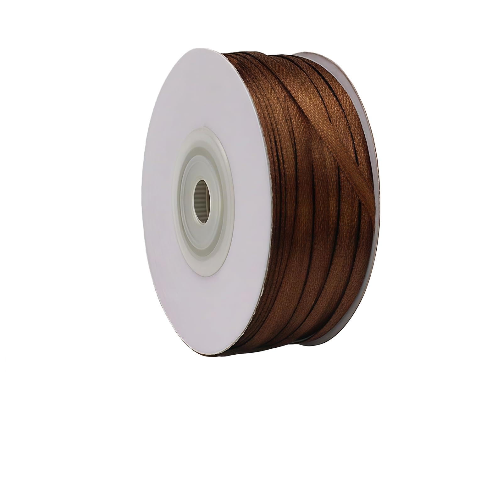 Coffee Ribbon 3mm for Gift Wrapping 91M,Coffee Satin Ribbon 3mm Thick Fabric Ribbon for Crafting Cake Ribbon,Hair Bow,Polyester Christmas Decoration,Wedding Car Decor