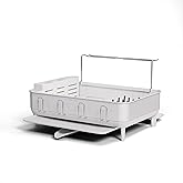 simplehuman Large Capacity Dish Drying Rack with Stainless Steel Frame, 360º Easy Drain Swivel Spout, Utensil & Wine Glass Ho
