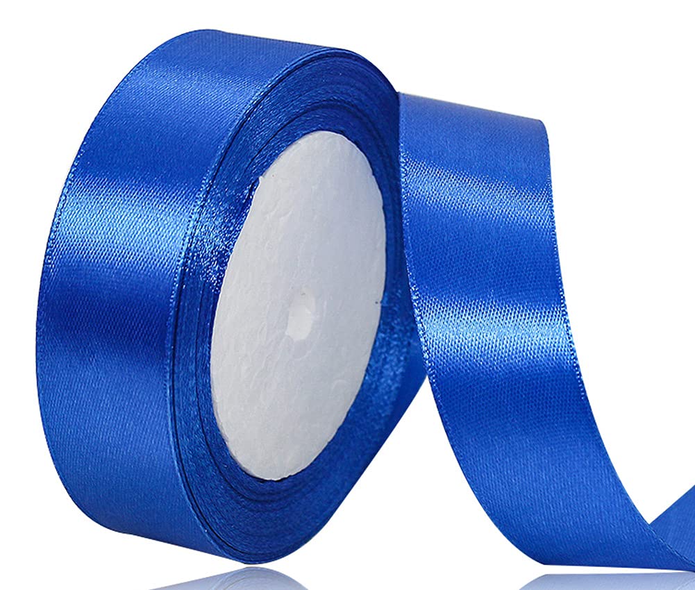 Royal Blue Satin Ribbon 25mm, 23 Meters Solid Colors Fabric Ribbon for Crafting, Gift Wrapping, Balloons, DIY Sewing Project, Hair Bows and Cake Decoration