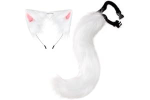 URFUN Faux Fur Cat Fox Ears Headband Wolf Tail Halloween Party Costume for Adult