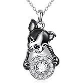 SVODEA Boston Terrier Gifts 925 Sterling Silver Boston Terrier Necklace Cute Dog Jewelry Gifts for Women