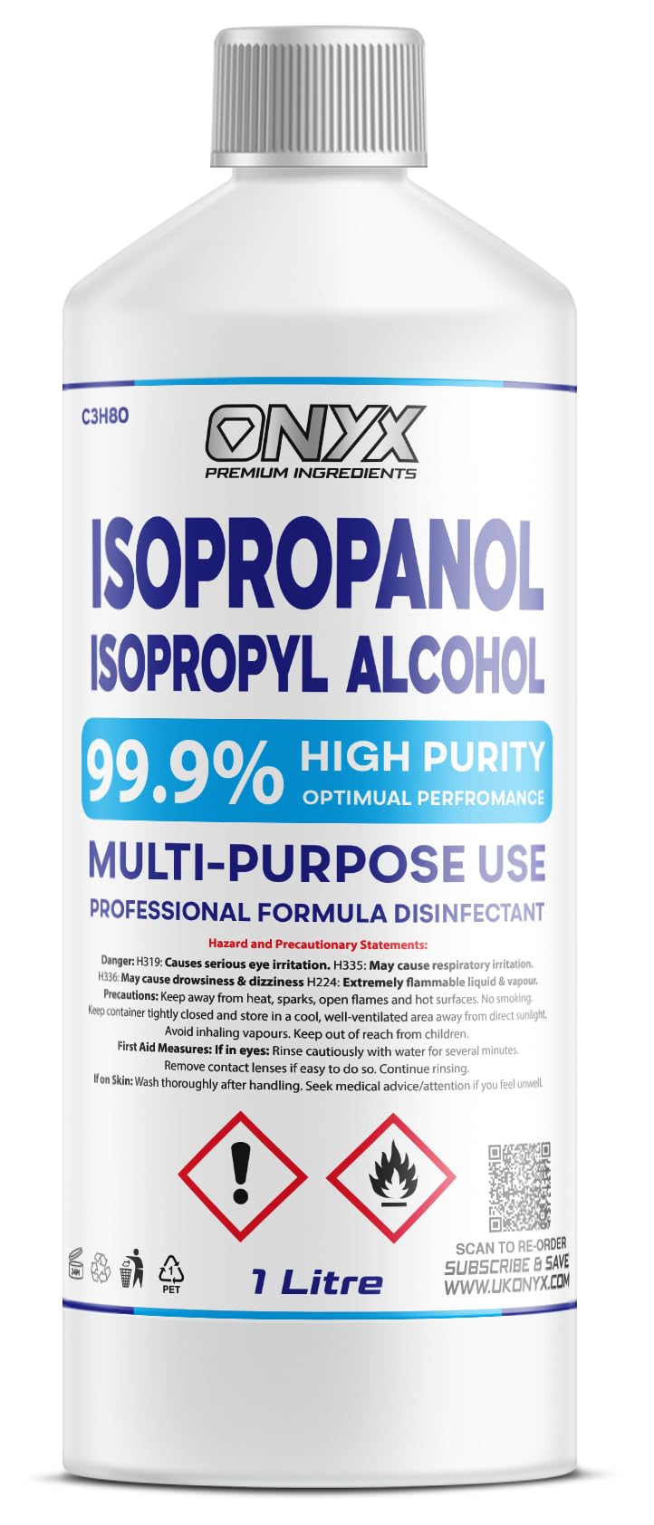 ONYX Premium ingredients ISOPROPANOL, isopropyl alcohol 99.9% (1l ) packaging may vary
