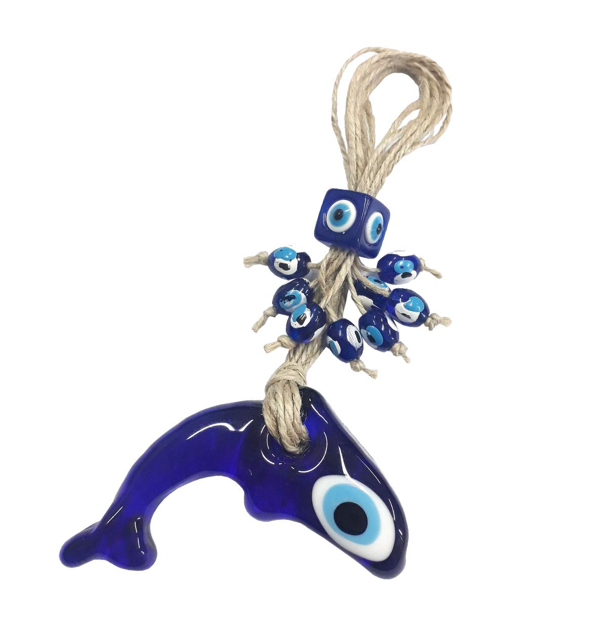 Nazar Boncuk Boncugu Dolphin Turkish Blue Evil Eye Glass Wall Hanging 18 cm Ornament Amulet Decoration Home Decor Protection Blessing Gift Dügün Sin