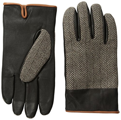 Original Penguin Men's Woolen Herringbone Leather Gloves, Brown, X-Large