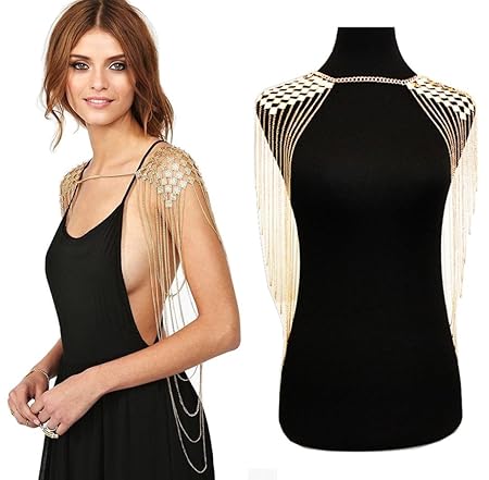 DAY.LIN Schmuck Damen Körperkette Einfacher Körper Bikini Nachtclub Sexy DJ Quaste Kette One Size Prinzessin Gold-Legierung (