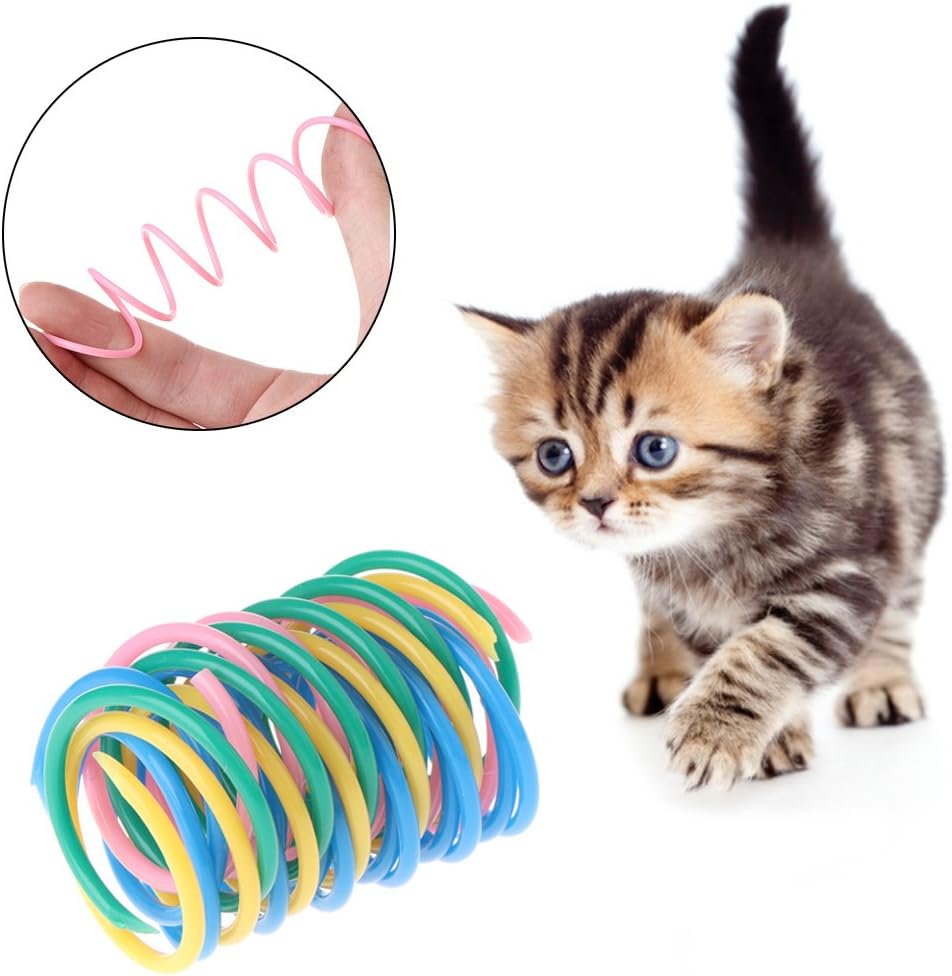 Jiamins 5 Pack Plastic Spring Toy Cat Interactive Toy for Cats Colourful Spring Toy
