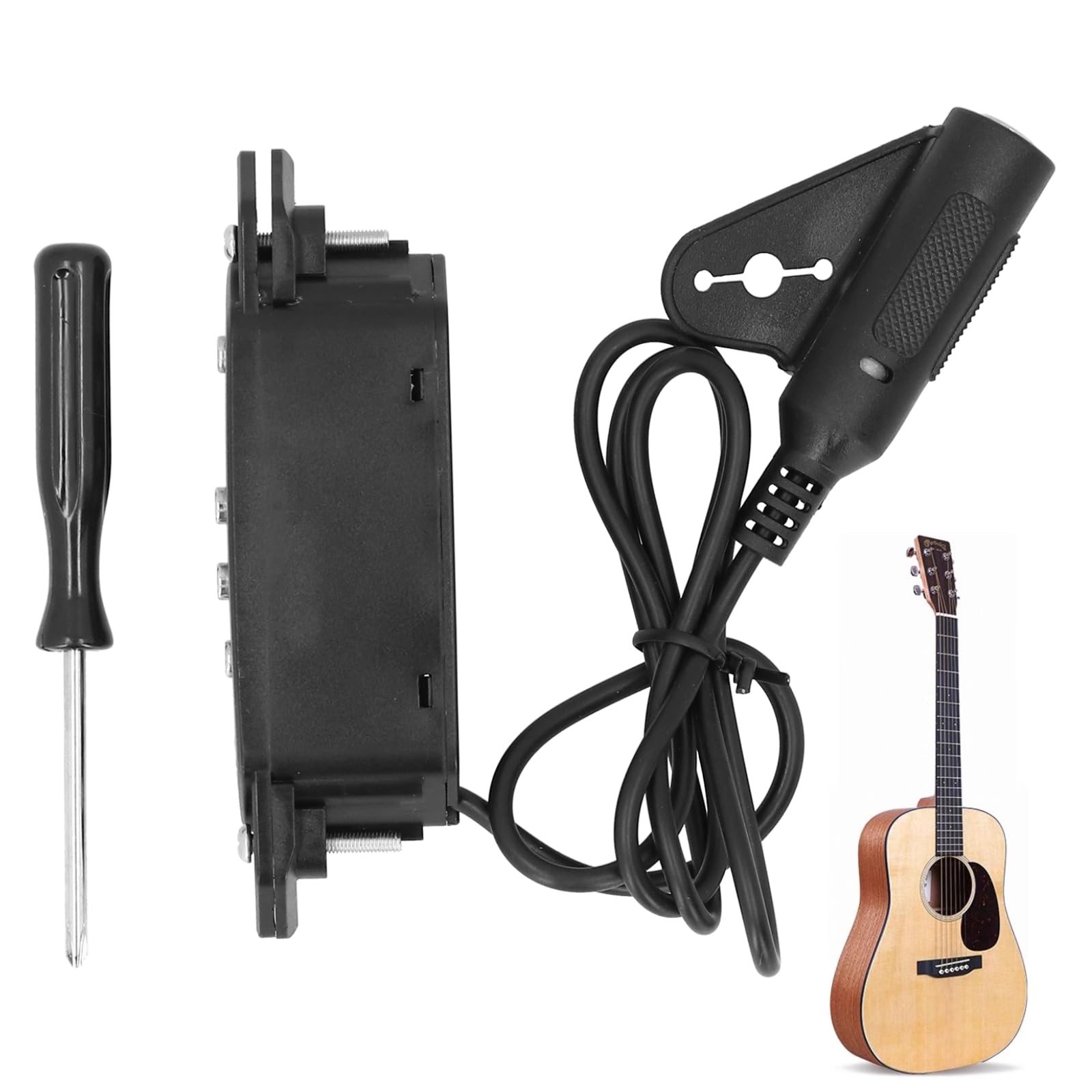 104 x 30 x 20mm / 4.1 x 1.2 x 0.8in Guitar Pickup with Cross Screwdriver, 6‑String Clip On Pickup for Acoustic Guitar Mandolin Violin Banjo Ukulele Cable Length 73cm / 28.7in