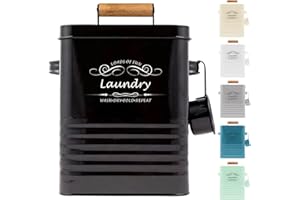 ELITAPRO Laundry Detergent Storage Container with Scoop & Lid- Modern Farmhouse Metal Laundry Powder Dispenser for Laundry Room Decor and Accessories - Laundry Room Organization & Storage (Black)