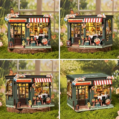 Chinoket Book Nook Kit –Sala de flores Aura Verde(Romance eterno),Puzzle 3D de Madera con Luz LED, Miniatura Creativa para niños y Adultos, Decoración Hogareña y Regalo Original