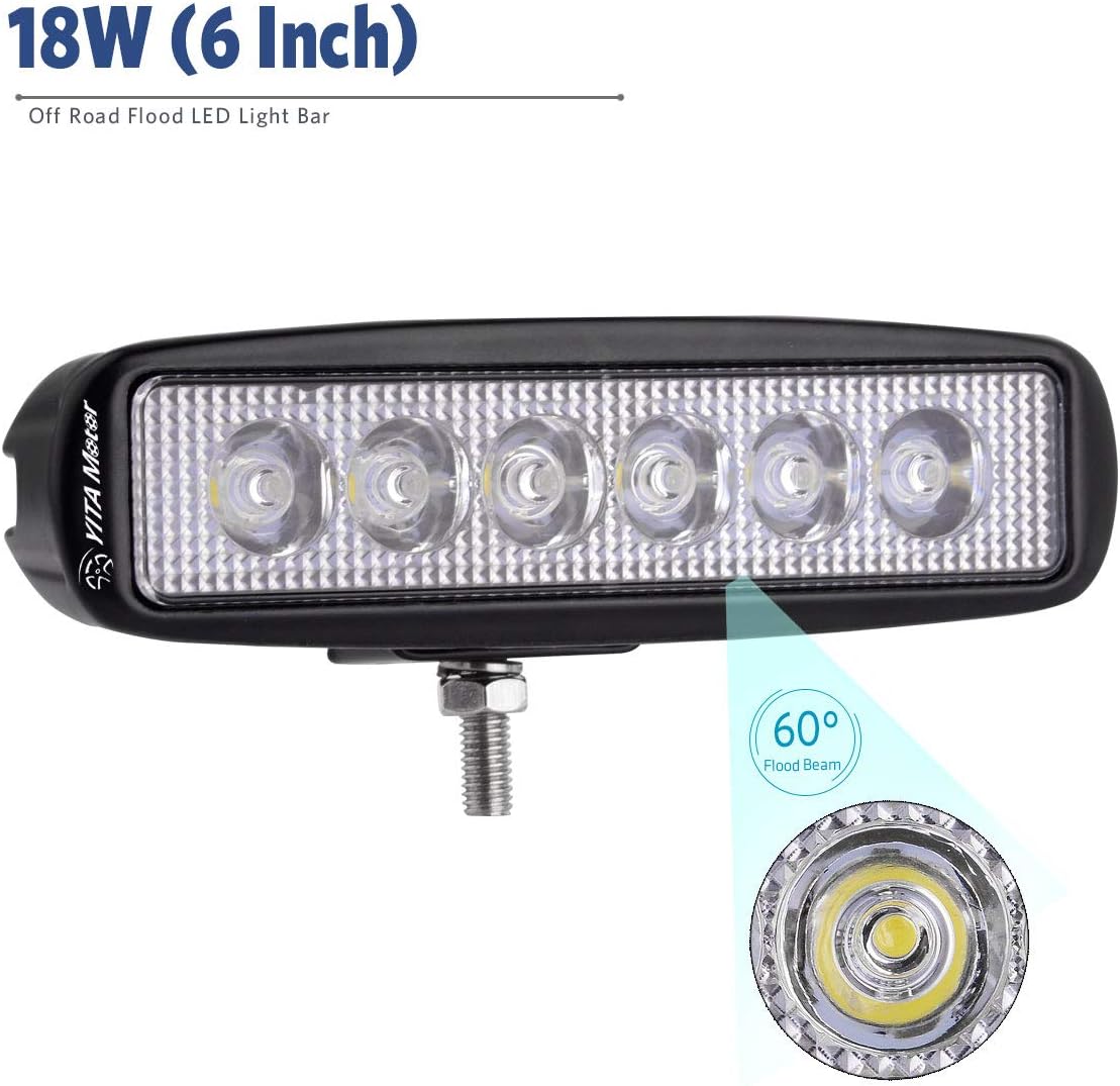 YITAMOTOR LED Light Bar 2PCS 18W 6 Inch Flood LED Work Light Pods Single Row Off Road Led Light Driving Light Fog Light Boat Light Waterproof SUV ATV 4WD Car Truck Golf Cart 12V 24V, 2 Year Warranty: Automotive